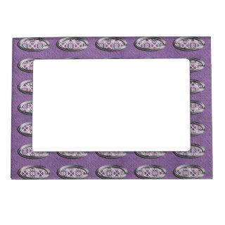 Image of Metallic Oval Purple Damask Picture Frame Magnet