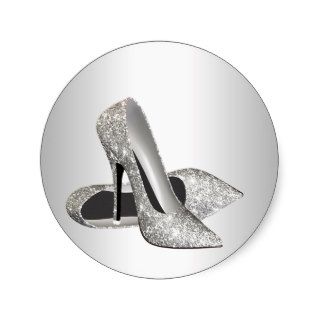 Elegant Silver Glitter High Heel Shoe Stickers