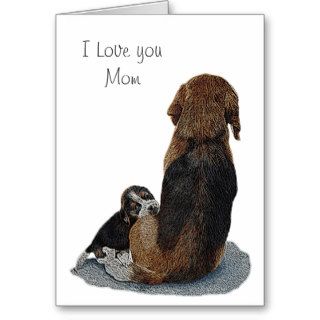 Cute puppy beagle with mom dog realist art card