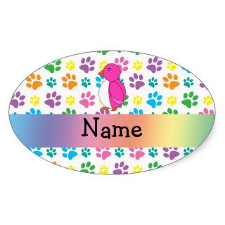 Personalized name penguin rainbow paws oval stickers