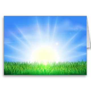Sunrise over green field of grass cards