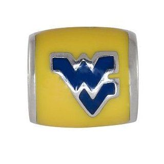 WEST VIRGINIA University Logo Gold color 925 Silver European College Charm Bead
