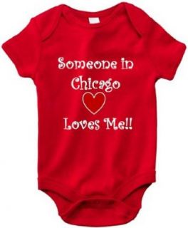 SOMEONE IN CHICAGO LOVES ME   City Series   Red Baby Onesie   White Lettering Clothing