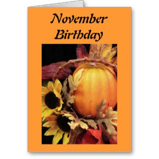 November birthday, pumpkin & sunflowers greeting card