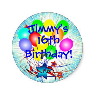 16th Or Any Age & Name Fun Birthday Stickers