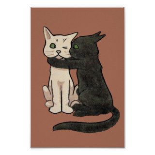 Vintage Cute Kissing Cat Art Poster Print