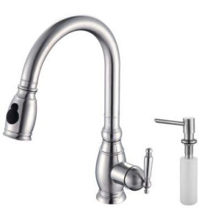 KRAUS Single Handle Pull Out Sprayer Kitchen Faucet and Soap Dispenser in Stainless Steel KPF 2150 SD20