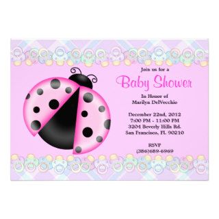 CUTE Sweet Pink Lady Bug Baby Shower Personalized Announcement