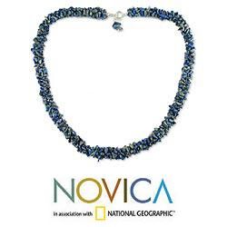 Sterling Silver 'Mermaid Song' Lapis Lazuli Beaded Necklace (India) Novica Necklaces