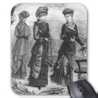 "Three Victorian Ladies" Fashion Illustration Mouse Pad