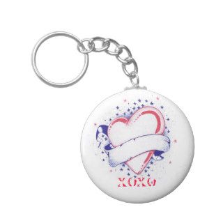Heart Tattoo Xoxo with ribbon banner Keychains