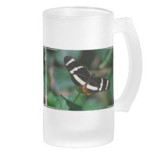 Black and White Striped Butterfly Frosted Beer Mug