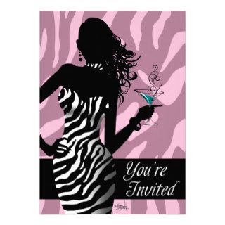 Bombshell Zebra Bachelorette Ladies Night Pink Invitation
