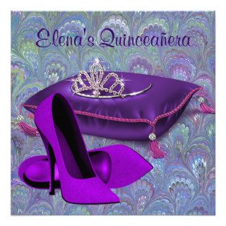 High Heel Shoes Teal Blue Purple Quinceanera Custom Invite