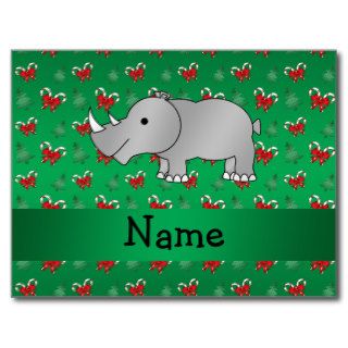 Personalized name rhino green candy canes bows post card