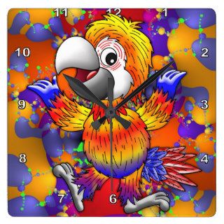 "FRACTOON" CLOCK "COLORFUL MACAW" BY ED SEEMAN