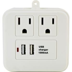 GE 2 Outlet Wall Surge Protector with USB Charging   White 14482