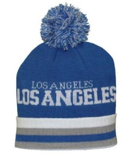 LOS ANGELES Long Cuffed Striped Beanie with POM Top (Sky Blue) at  Mens Clothing store