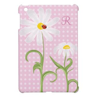 Monogram White Daisies and Lady Bug Polka Dot Pink Cover For The iPad Mini