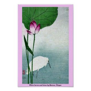 White heron and lotus by Baison, Ukiyoe Poster