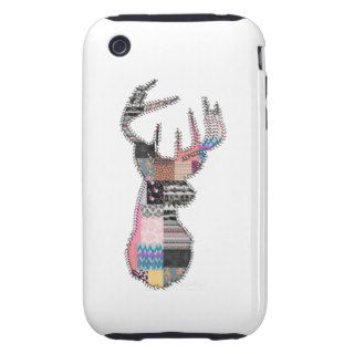 Funny Patchwork pattern retro Deer Head & Stitches iPhone 3 Tough Case