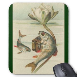 Vintage   The Accordion Playing Fish Mousemats