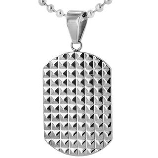 Stainless Steel Polished Geometric Pattern Dog Tag Necklace West Coast Jewelry Men's Necklaces