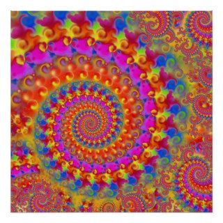 Hippy Fractal Pattern Pink Turquoise & Yellow Poster