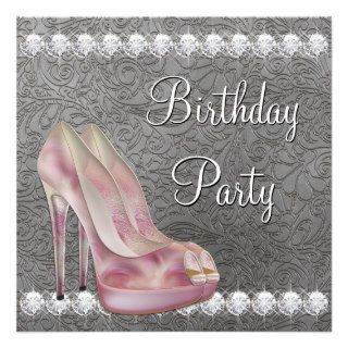 Elegant Pink High Heel Shoe Birthday Party Personalized Announcements