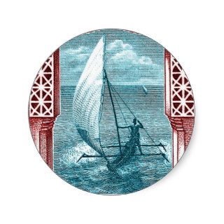 1914 Zanzibar Sailing Canoe Postage Stamp Round Stickers