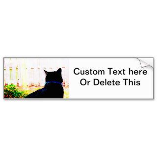 Black Cat Back Looking Out Window Bumper Stickers