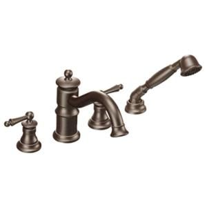 MOEN Waterhill 2 Handle Roman Tub Faucet Trim with Hand Shower in Oil Rubbed Bronze (Valve Not Included) TS213ORB