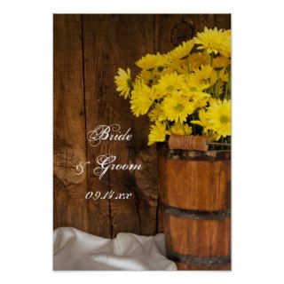 Wooden Bucket Yellow Daisies Wedding Poster Print