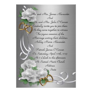 Wedding Invitation white roses given by parents
