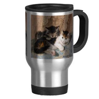 Calico Cat and Gray Kitten Fine Art Painting Mugs