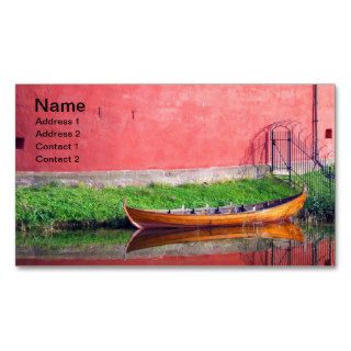 Boat near red round building BOAT CANOE WATER TRAN Business Card
