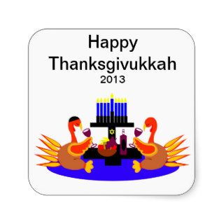 Thanksgivukkah Wine Toasting Turkeys Stickers