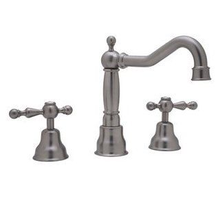 Rohl AC107STNX Satin Nickel X Cross Handle Bathroom Faucets 8" Widespread Lav Faucet   Bathroom Sink Faucets  