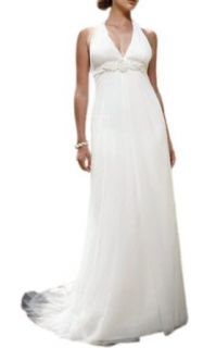 Jeen Wedding Dress V Halter Neckline Soft Net over Satin Beach Bridal Gown White 2 Special Occasion Dresses Clothing
