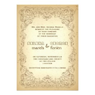 Brown floral vintage border beige wedding custom announcement