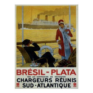 Vintage ocean liner to Brazil Plata ad Print