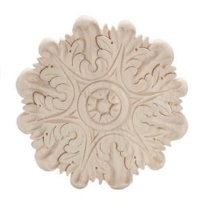 American Pro Decor 6 in. x 5/8 in. Unfinished Large Hand Carved North American Solid Hard Maple Rosette Acanthus Wood Applique 5APD10352