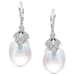 Miadora 14k White Gold 3/4 CT TDW Diamond and Baroque Pearl Earrings (G H, SI1 SI2) Miadora Pearl Earrings