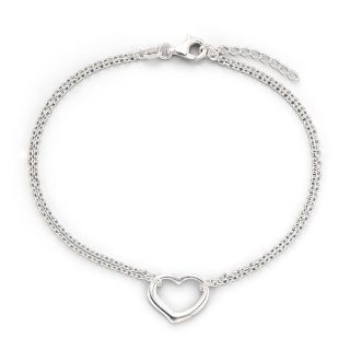 Stering Silver 10 Heart Station Anklet, Womens