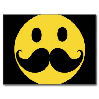 Retro Mustache Yellow Smiley Face Postcard