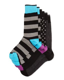 Three Pair Sock Set, Polka Dot/Houndstooth/Stripe