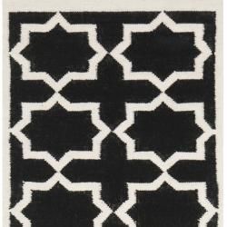 Handwoven Moroccan Inspired Dhurrie Wool Rug with Black and Ivory Geometric Design (2'6 x 10') Safavieh Runner Rugs