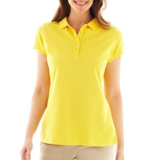 LIZ CLAIBORNE Short Sleeve Polo Shirt   Tall, Lemon Zest