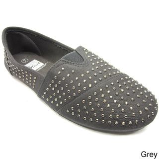 Blue Women's All over Studded Canvas Flats Blue Slip ons