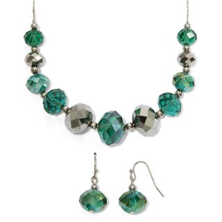 Teal Glass Graduated Necklace & Earrings Set